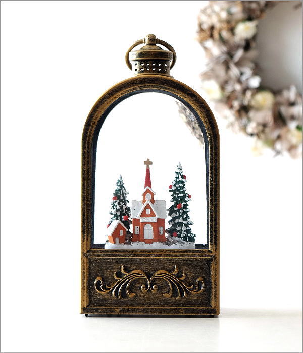 スノードーム クリスマス LEDライト キラキラ 光る 教会 もみの木 卓上