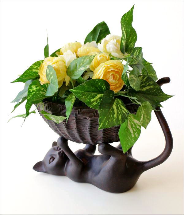 小物入れ 鉢カバー かご バスケット 猫 ネコ ねこ 雑貨 オブジェ 置物