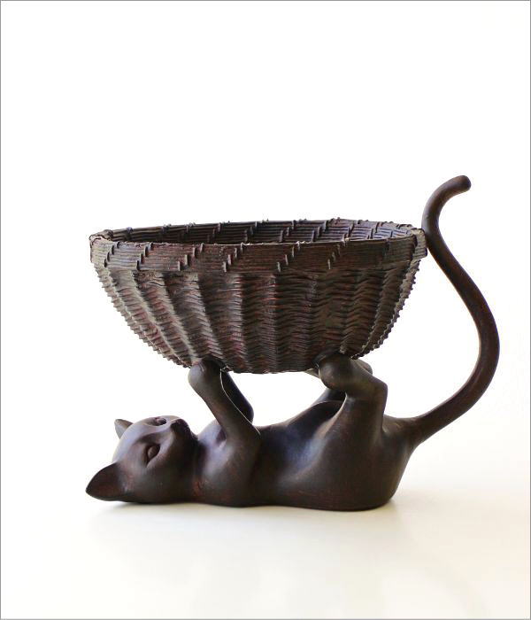 小物入れ 鉢カバー かご バスケット 猫 ネコ ねこ 雑貨 オブジェ 置物