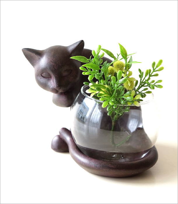 花瓶 ガラス フラワーベース ねこ雑貨 子ネコのミニベース しっぽネコ(2)