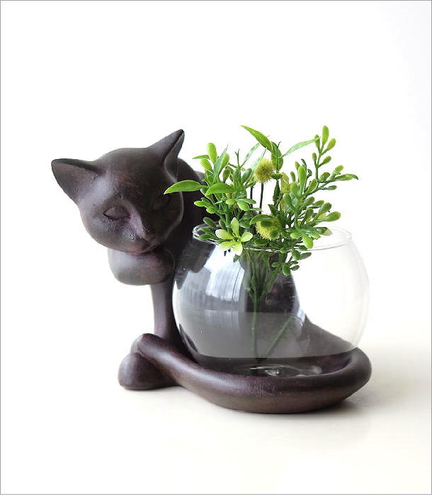 花瓶 ガラス フラワーベース ねこ雑貨 子ネコのミニベース しっぽネコ(5)