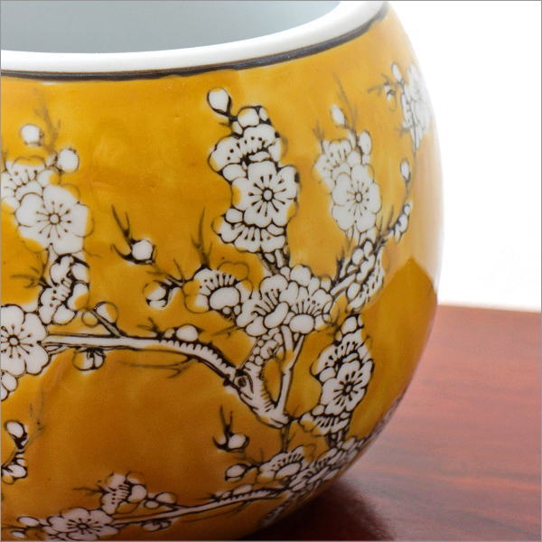 植木鉢 陶器 おしゃれ 和風 丸型 梅柄 火鉢 鉢カバー 穴なし 小型 水鉢