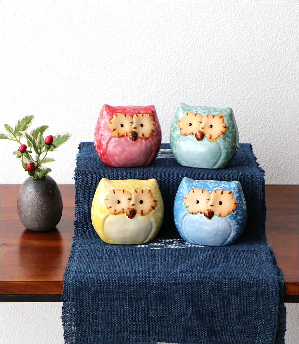 ふくろう 置物 陶器 小さい ミニ オブジェ フクロウ 置き物 雑貨