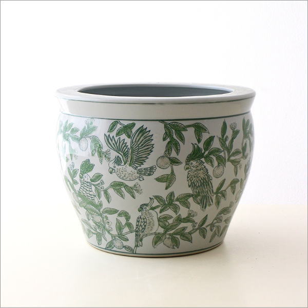 鉢カバー 陶器 おしゃれ 10号 8号鉢用 30cm 穴なし 火鉢 シノワズリ 和