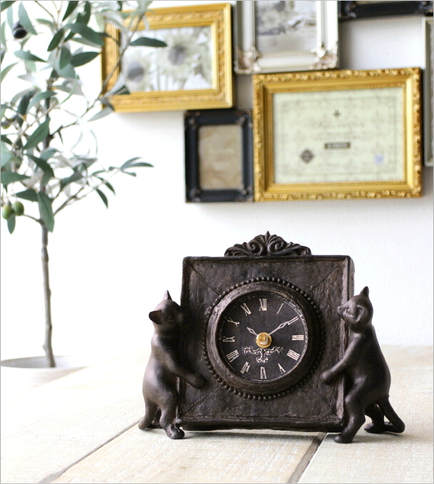 置き時計 置時計 おしゃれ かわいい レトロ 猫 ねこ 雑貨 アンティーク