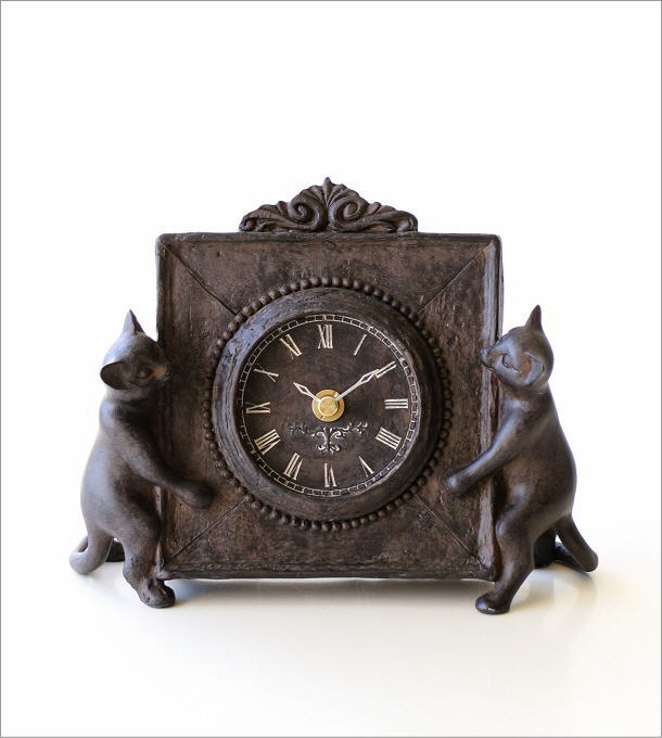 置き時計 置時計 おしゃれ かわいい レトロ 猫 ねこ 雑貨 アンティーク