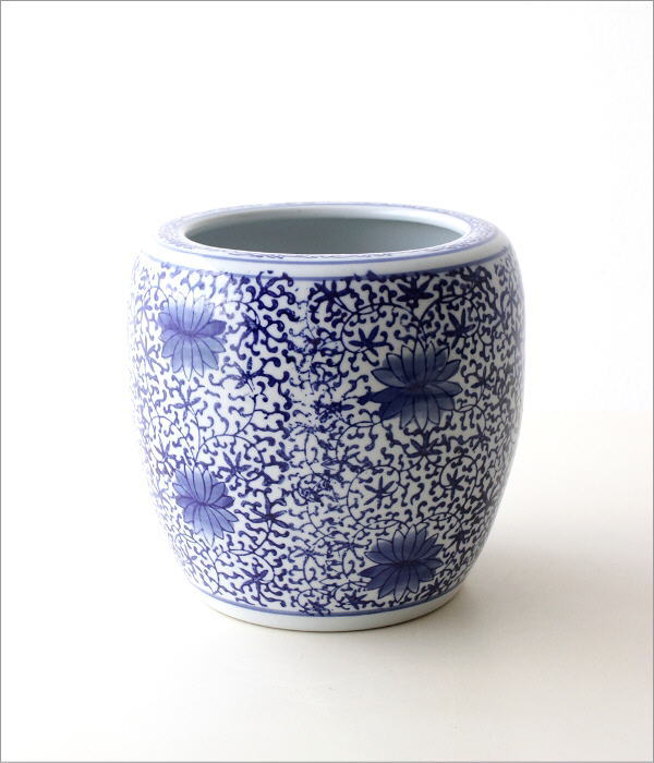 植木鉢 おしゃれ 陶器 火鉢 陶器鉢 メダカ鉢 金魚鉢 丸型 和風 観葉