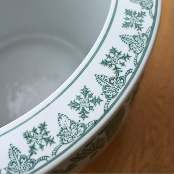 陶器の火鉢 緑花鳥 L(4)