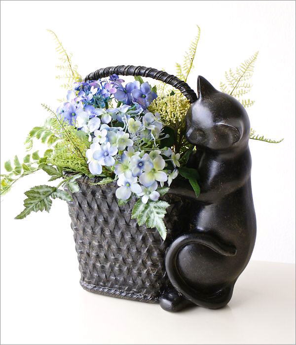 鉢 プランター 猫 鉢カバー かご バスケット 編み籠 デザイン ネコ