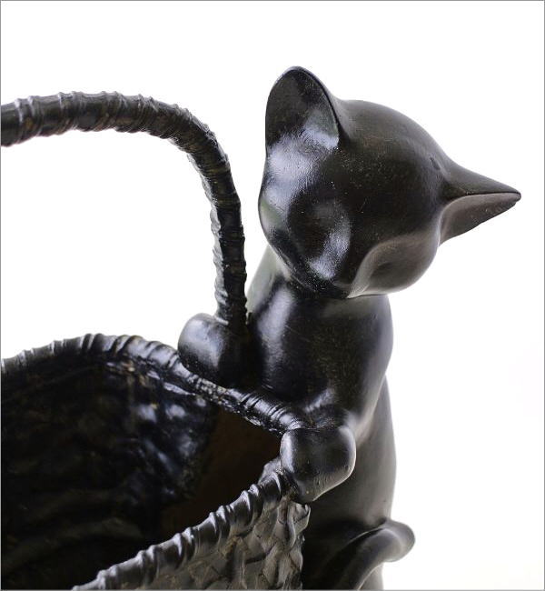 鉢 プランター 猫 鉢カバー かご バスケット 編み籠 デザイン ネコ