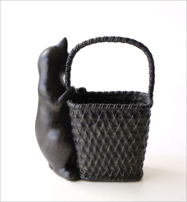 鉢 プランター 猫 鉢カバー かご バスケット 編み籠 デザイン ネコ