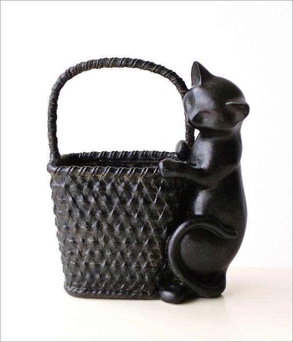 鉢 プランター 猫 鉢カバー かご バスケット 編み籠 デザイン ネコ