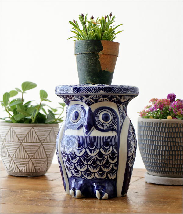 花台 陶器 室内 屋外 玄関 ふくろう 置物 インテリア オブジェ