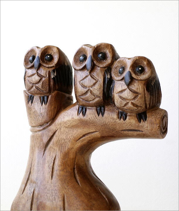 置物 オブジェ ふくろう フクロウ 木彫り おしゃれ かわいい 木製 天然