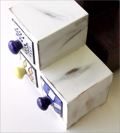 小物入れ 引き出し ミニチェスト 卓上 木製 陶器 アンティーク