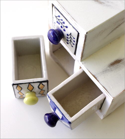 小物入れ 引き出し ミニチェスト 卓上 木製 陶器 アンティーク