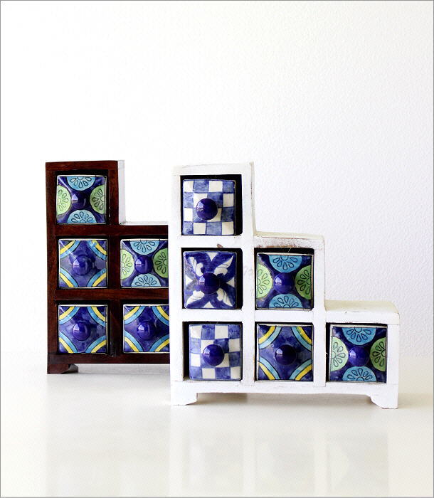 小物入れ 引き出し ミニチェスト 卓上 木製 陶器 アンティーク