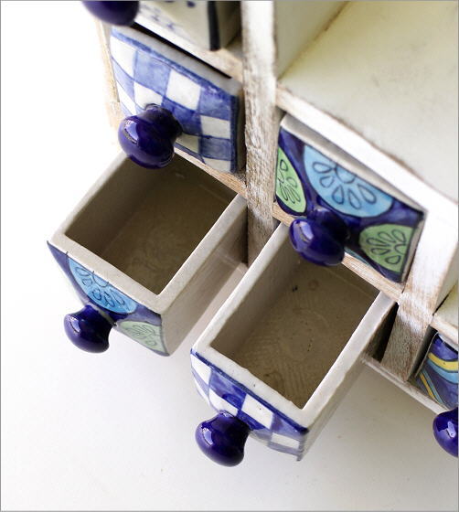 小物入れ 引き出し ミニチェスト 卓上 木製 陶器 アンティーク