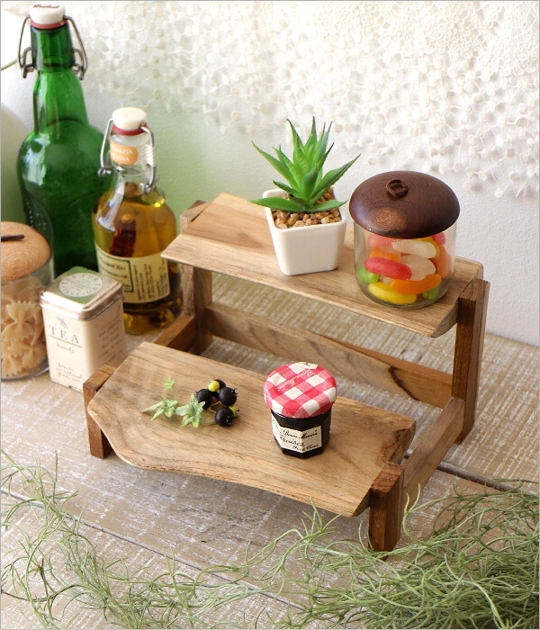 ディスプレイスタンド 木製 2段 卓上 飾り棚 無垢 天然木 小物置き