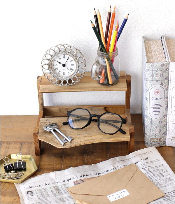 ディスプレイスタンド 木製 2段 卓上 飾り棚 無垢 天然木 小物置き