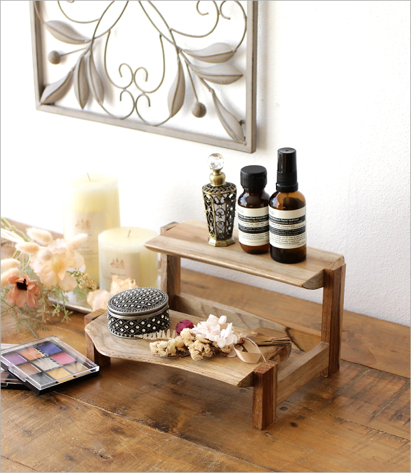 ディスプレイスタンド 木製 2段 卓上 飾り棚 無垢 天然木 小物置き