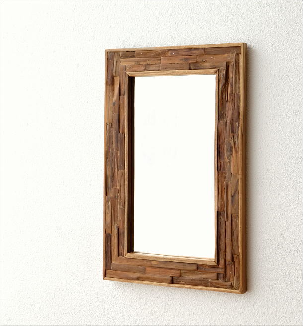 鏡 壁掛け 木製 ウォールミラー 洗面所 トイレ 玄関 木 天然木 ウッド