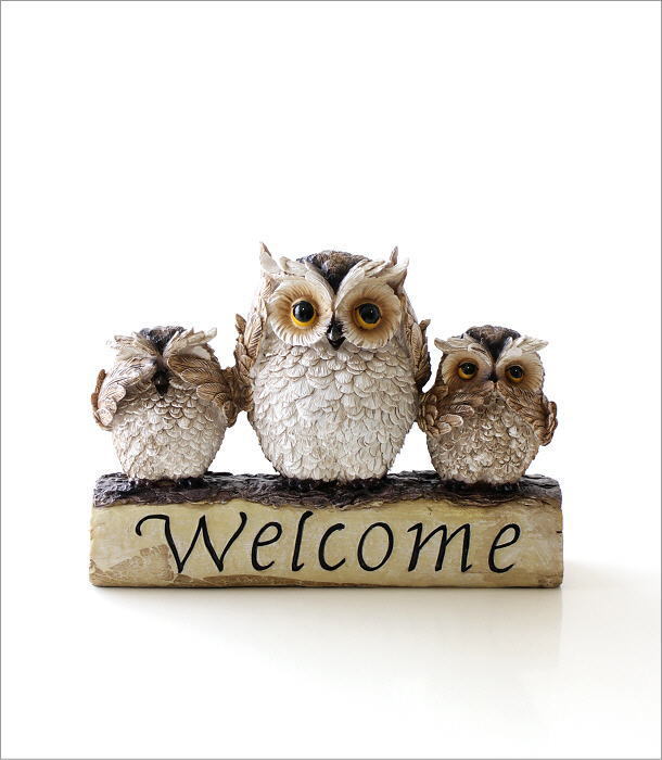 オブジェ おしゃれ ふくろう 置物 フクロウ 雑貨 Welcome 玄関