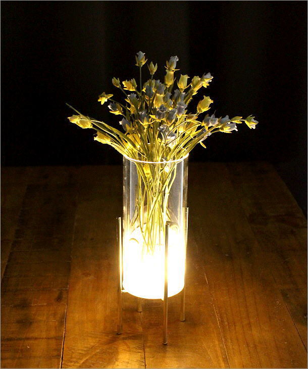 花瓶 花びん おしゃれ ガラス フラワーベース LED ライト ゴールド