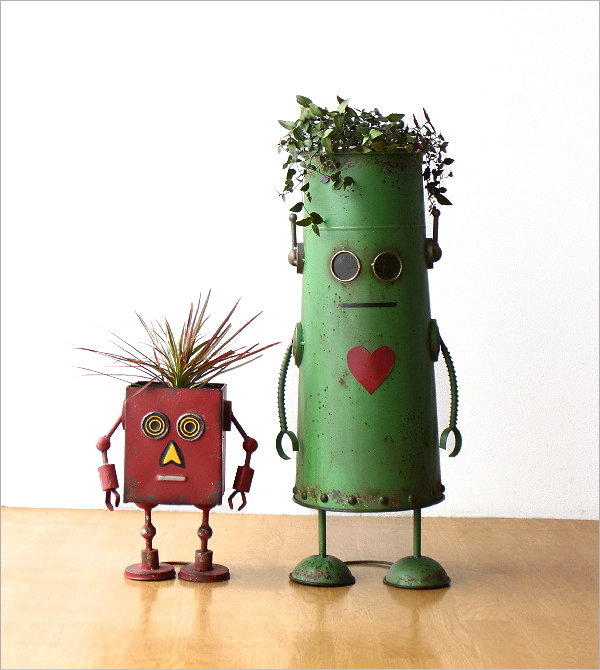 植木鉢 かわいい ブリキ ロボット 鉢 おしゃれ オブジェ 置物 鉢カバー