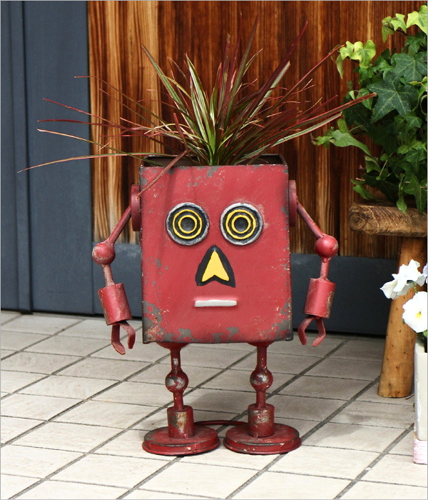 植木鉢 かわいい ブリキ ロボット 鉢 おしゃれ オブジェ 置物 鉢カバー