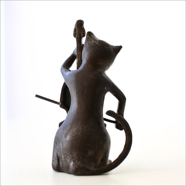 猫 置物 置き物 オブジェ チェロ 猫雑貨 真鍮 ブロンズ仕上げ レトロ