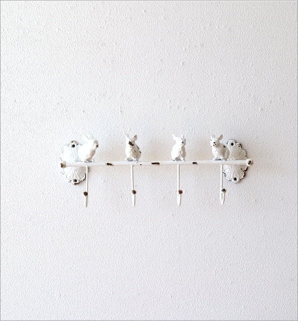 フック アンティーク 壁掛け おしゃれ アイアン レトロ うさぎ 白