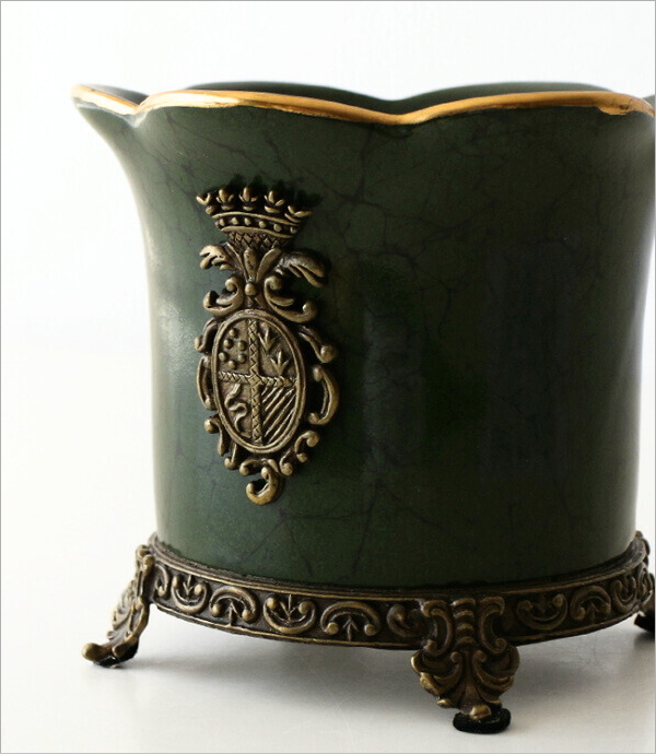 コンポート シノワズリ 置物 花瓶 鉢カバー アンティーク 陶器 真鍮