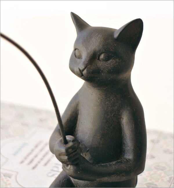 【アンティーク】木彫りの猫のオブジェ ヴィンテージ フランス ハンドメイド 木製 猫 オブジェ