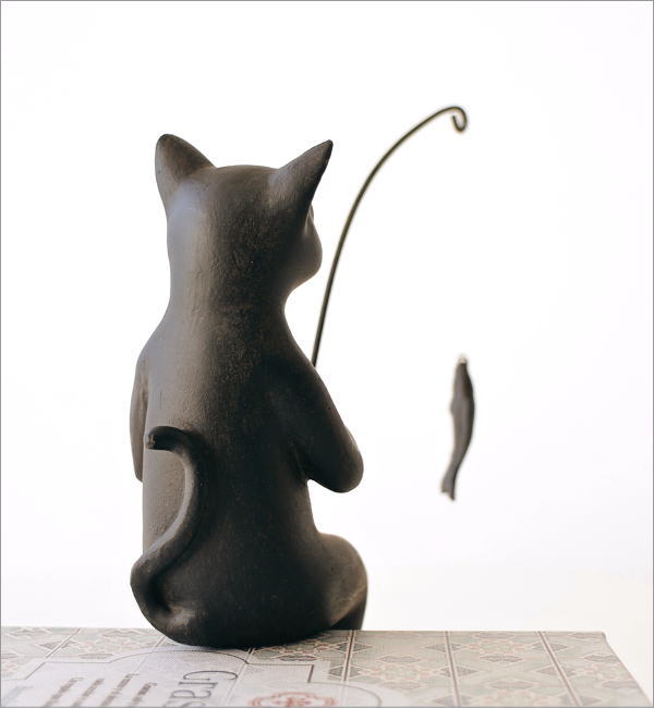 猫 置物 置き物 オブジェ 魚釣り インテリア雑貨 棚飾り レトロ