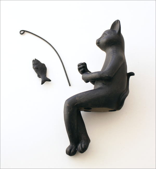 猫 置物 置き物 オブジェ 魚釣り インテリア雑貨 棚飾り レトロ