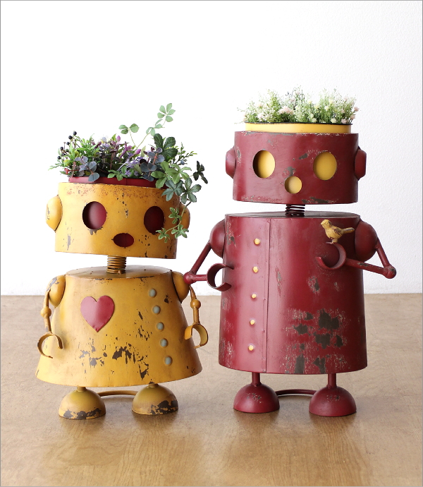 ブリキの置物 植木鉢 かわいい ブリキ ロボット 鉢 5号 おしゃれ オブジェ 置物