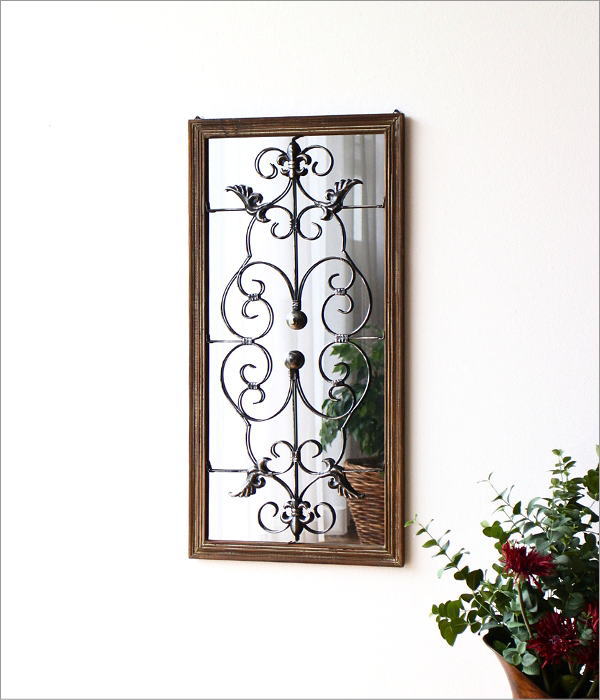 アイアン フレーム！ アンティーク 壁掛け鏡 鏡 ウォールミラー 壁掛け ミラー おしゃれ アンティーク風 木製