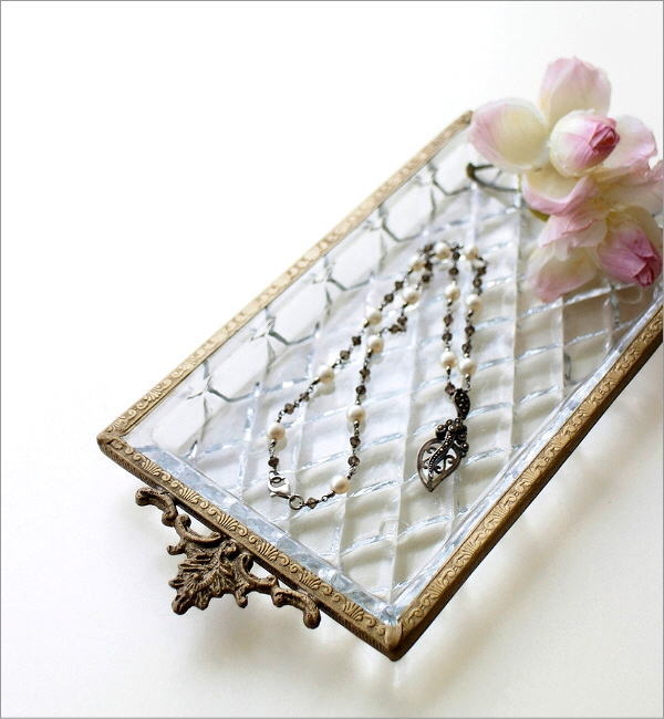 ガラストレー トレイ おしゃれ ガラス トレー かわいい アンティーク風