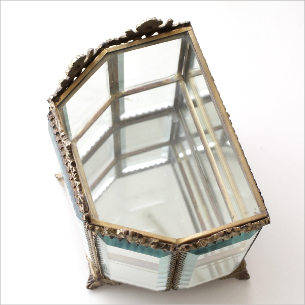 ガラスケース 真鍮 アンティーク 扉付き 小物収納ケース ミラー 透明