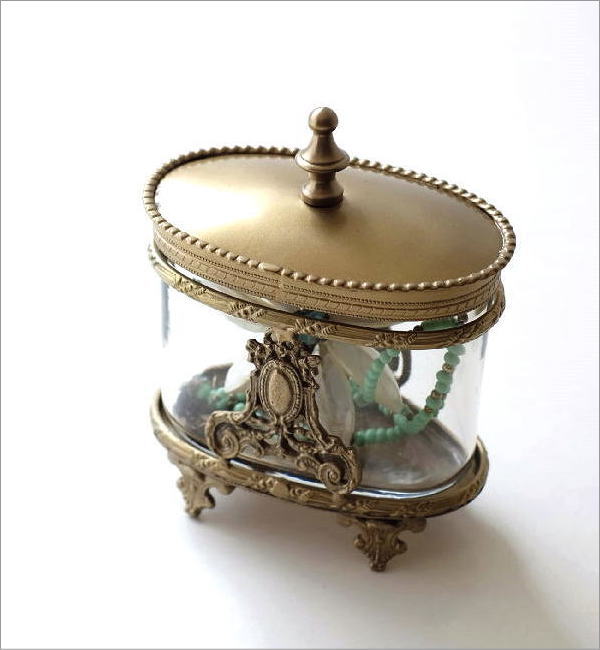 小物入れ ガラス ふた付き おしゃれ アクセサリーケース 蓋付き 真鍮