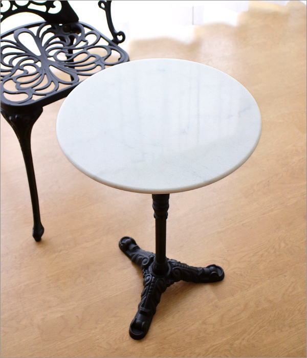 カフェテーブル 大理石 丸 1本脚 高さ60cm コンパクト コーヒー