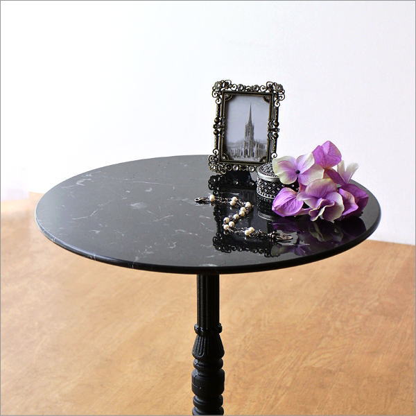 カフェテーブル 大理石 丸 1本脚 高さ60cm コンパクト コーヒー