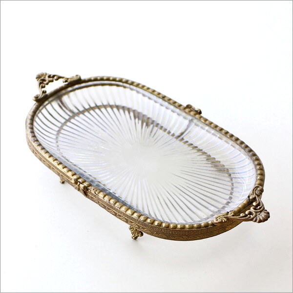 アクセサリートレイ ガラス 真鍮 アンティーク おしゃれ 脚付き ガラス
