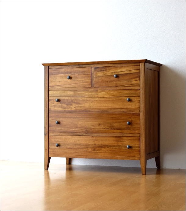 木製 4段チェスト ブラウン チェスト 木製 おしゃれ リビングチェスト 4段 天然木 無垢 収納家具