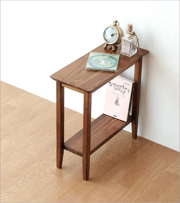 サイドテーブル おしゃれ 木製 棚付き 無垢材 スリム ベッドサイド