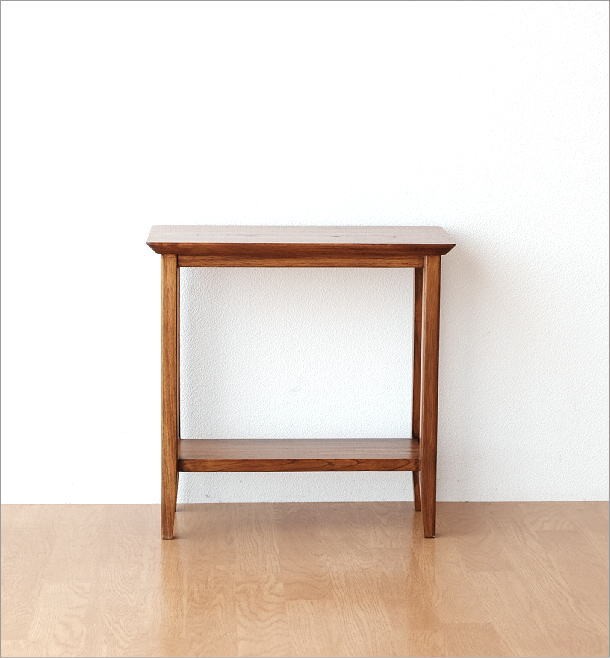 サイドテーブル おしゃれ 木製 棚付き 無垢材 スリム ベッドサイド