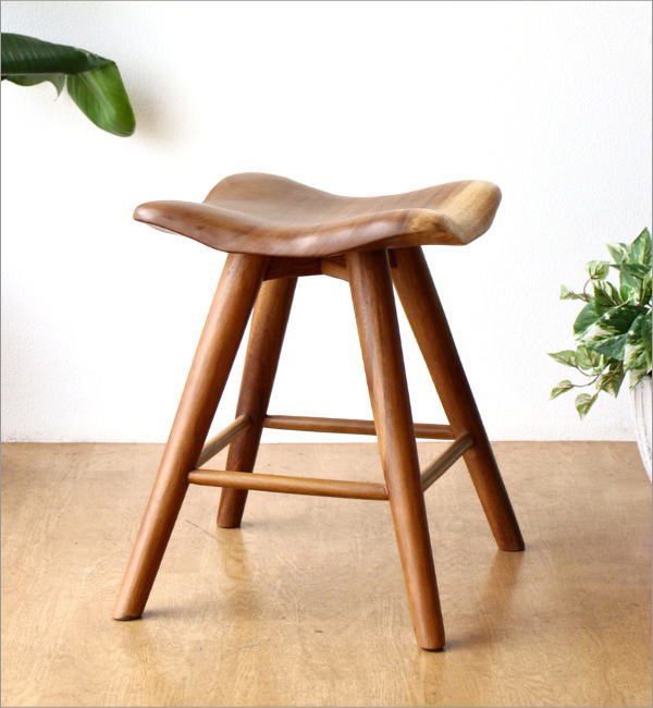 ナチュラル木製スツール 曲線デザイン スツール 木製 おしゃれ 椅子 天然木 無垢 四角 角丸 ナチュラル 木目