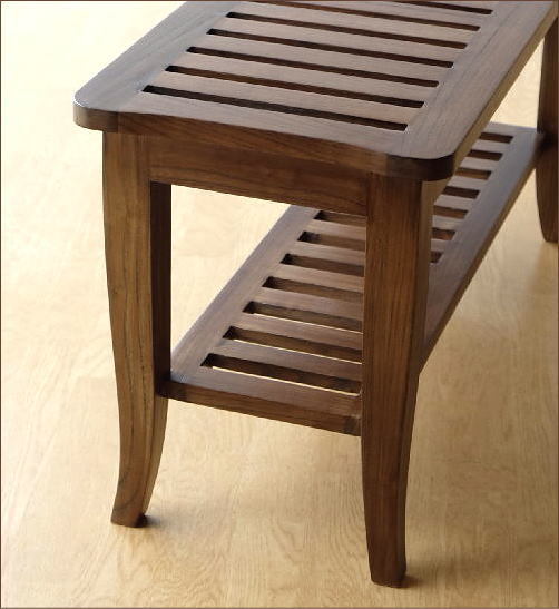 ベンチ おしゃれ 天然木 無垢材 下棚付き ウォルナット ウッド