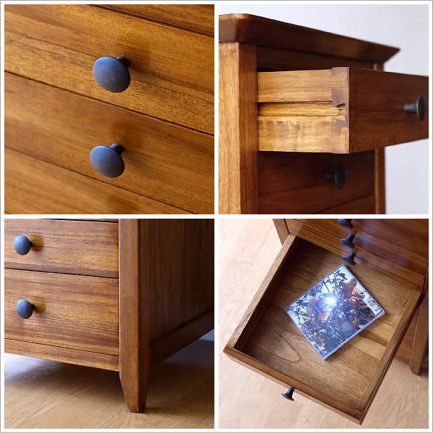 スリムチェスト チーク無垢材 ハイチェスト 無垢材 木製 収納家具